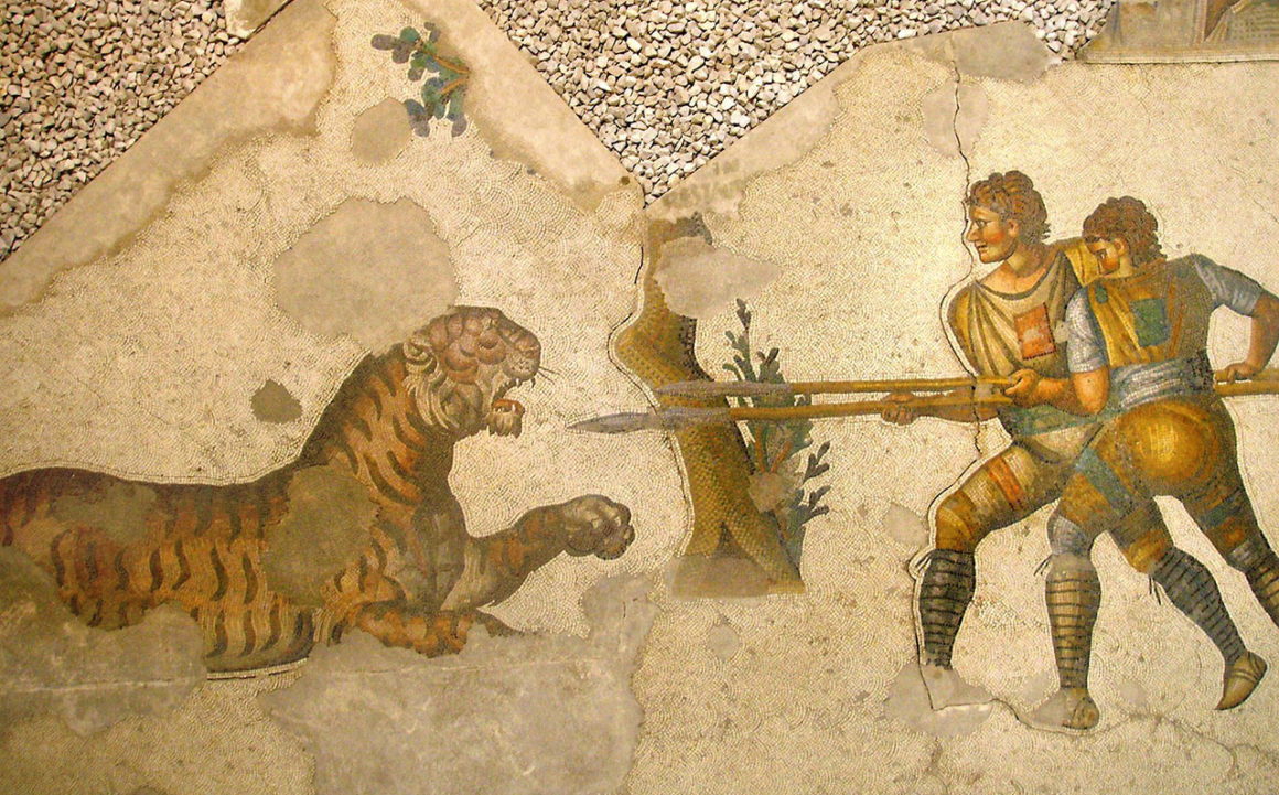 Ancient Roman Gladiators fighting with beasts